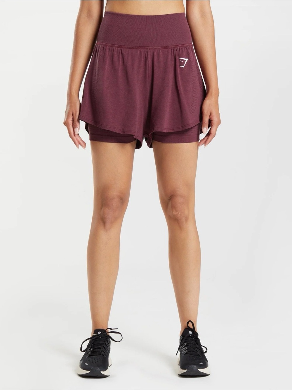Gymshark Women's High-Waist Layered Maroon Running Skort